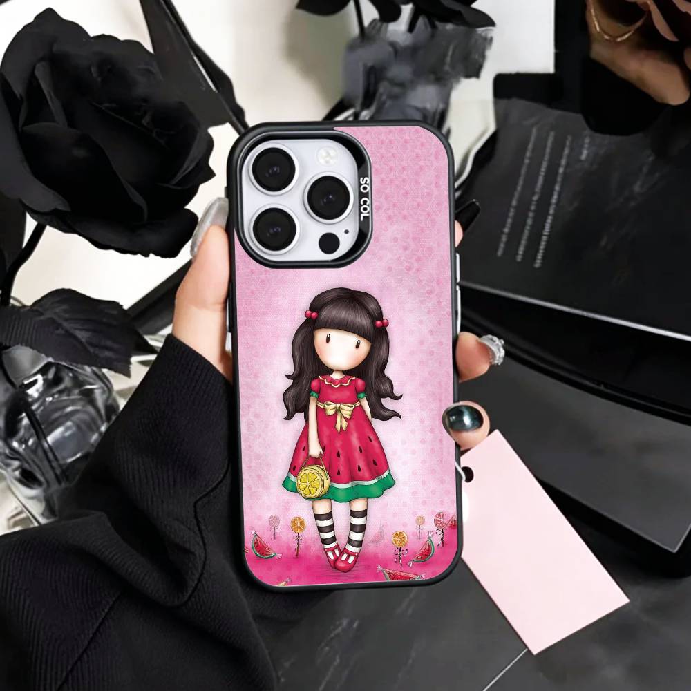 L-Lovely S-Santoro G-Gorjuss Series Phone Case For iPhone17,16,15,14,13,12,11 Plus,Pro Max Colored Silver Plated Inside Cover