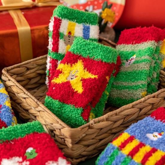 Christmas Fuzzy Socks Women Warm Fluffy Crew Socks Colorful Winter Slipper Socks for Home Lounging Sleeping Holiday Gift