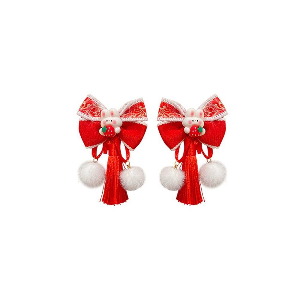 Plush Children Red Bow Hairpin Cat Ears Hanfu Hair Sticks All-match Ancient Style Hairpin  Girls