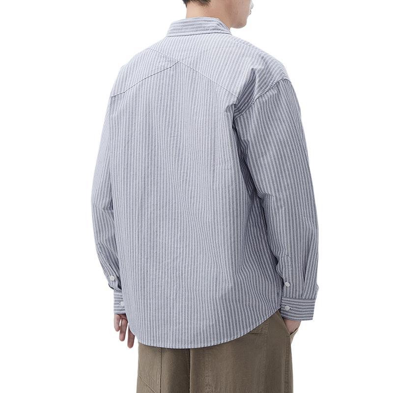 New Japanese Retro Spring Men's Striped Cotton Long-sleeved Shirt American Work Shirt