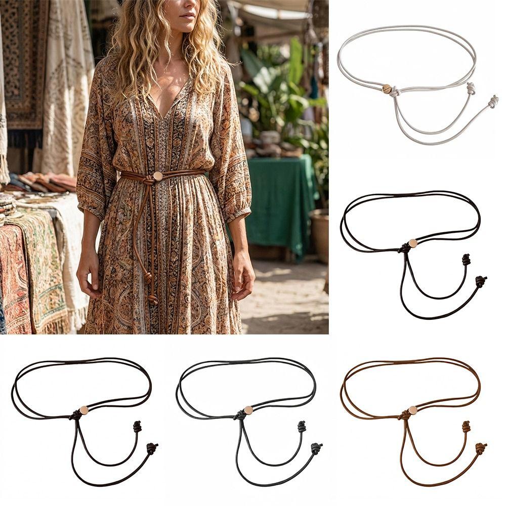 Fashionable Soft PU Leather Rope Belts Long Length Thin Waist Chain Adjustable Waist Belt Women Lady Girl