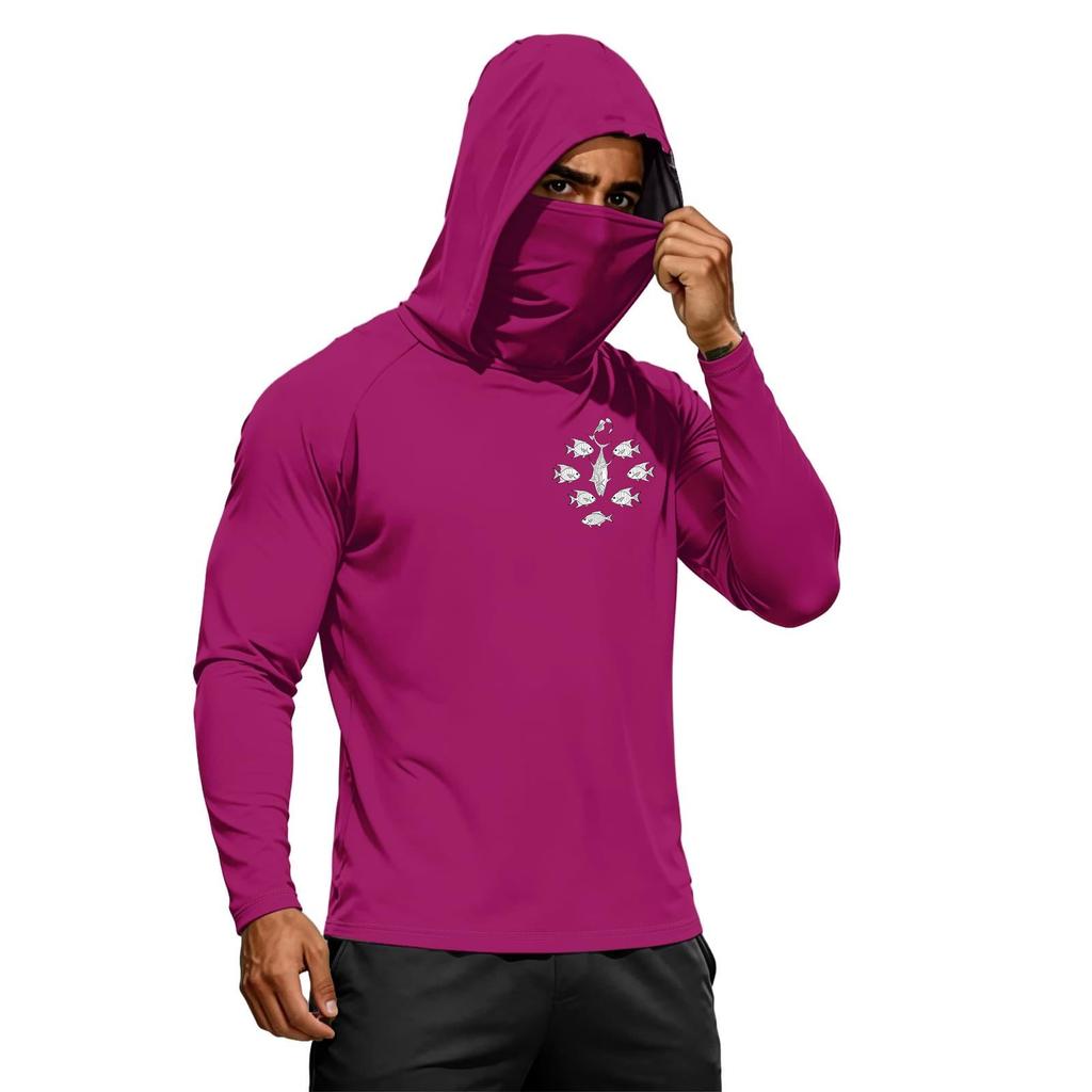 Men's Summer Hawaiian Print Quick Dry Long Sleeve T Shirt Ice Silk UPF50 Plus UV Protection Fitness Sports Hoodie Sun Protection Top