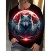 Men's Summer Long Sleeve 3d Printed Wolf Print T-Shirt Tops Men Streetwear Clothing Round Neck Graphic Long Sleeve T-Shirt