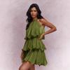 Vestido de Verano Nuevo Cuello Sin Mangas Tul de Gama Alta Borde con Volantes Temperamento Elegante