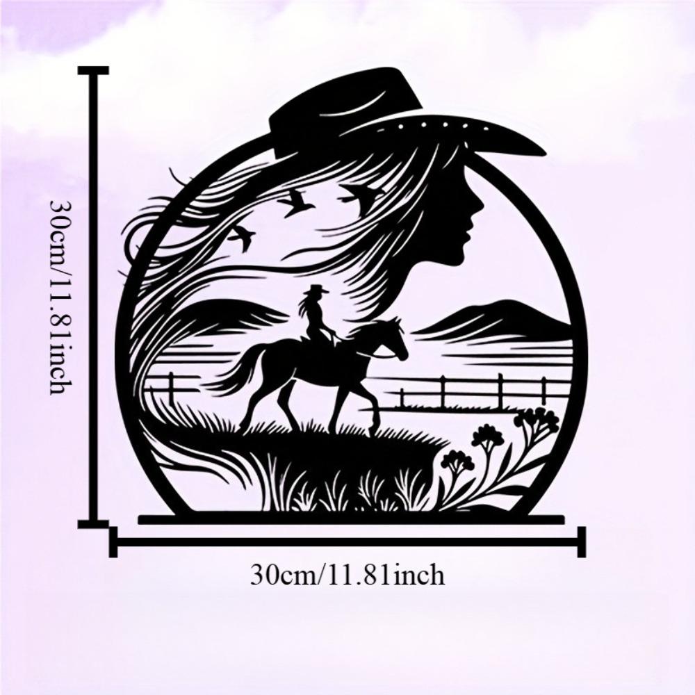 

1pc Rustic Metal Wall Art Cowboy Cowgirl Farmhouse Outdoor Fence Decor New Year Gift Western Style 12in