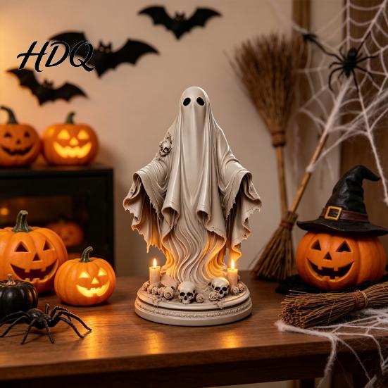Living Room Ghost Decor Halloween Figurine, Spooky Resin Skulls Statue for Figurine Tiered Tray Home Table Centerpiece, Party Supplies