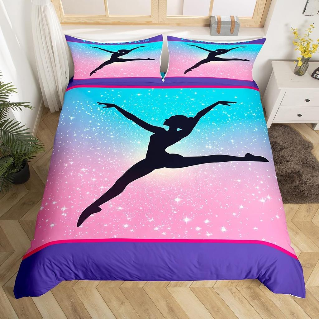 Comforter Gymnastics Gymnast Gifts Twin For Girls Teens Womengymnastics Lover Comforter Dancer Silhouette Bedding Set
