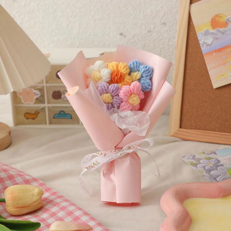 Day Valentines Knitted Flower Bundle Woolen Flower Decorative Ornament Gift