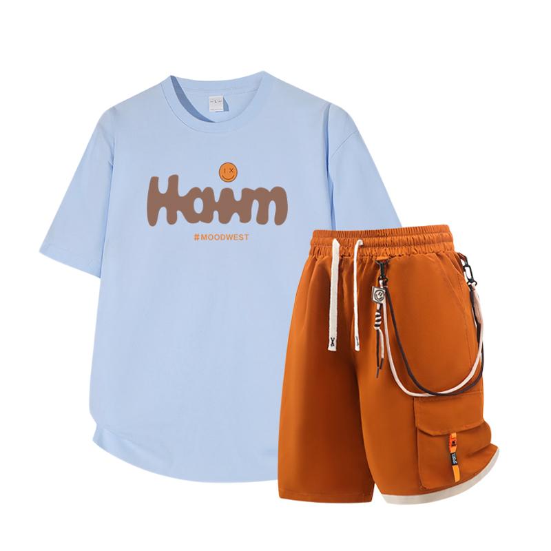Dmo Men's Short Sleeved Set Summer Short Sleeved Slim Fit Upper Garment Men's Two-piece Set