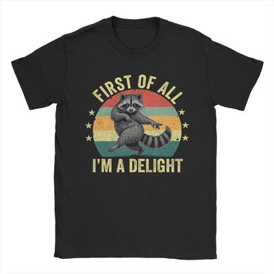 Zuerst einmal bin ich ein entzückendes sarkastisches Waschbär-Mülltier T-Shirt Unisex Baumwoll-T-Shirt Rundhals-T-Shirt Kurzarm Kleidung