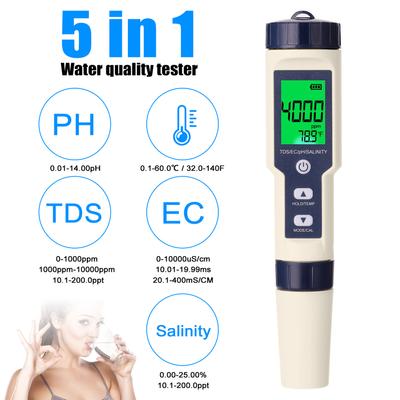 5 In 1 Professional Multi-parameter Combo Testing Meter PH/EC/TDS/Salinity/Thermometer Digital