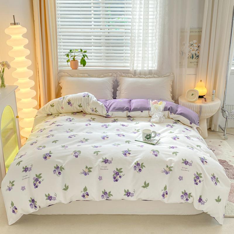 Fresh White Flowers 100% Cotton Duvet Cover Botanical Floral Pattern Quilt Cover with Zipper Queen King Bedding for All Season