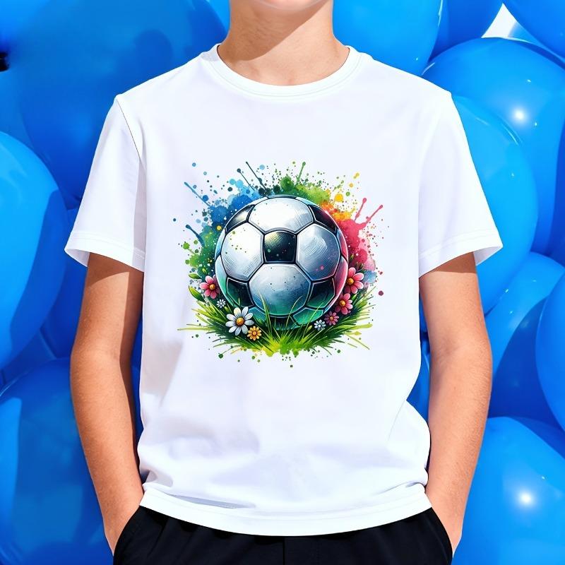 Boys Doodle Football Print Crewneck Short Sleeve Tee 110 белый
