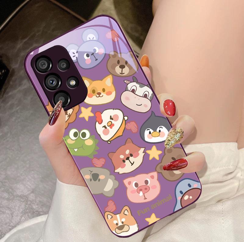 Cute Animal White For Samsung Galaxy S10 4G S20 11E 30 S21 21Fe 22 S24 Pro S23 Ultra 5G S8 S9 Tempered Glass Phone Case