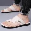 Tongs pour Hommes Pantoufles en Cuir Noir Chaussures Plates Simples Été Blanc Extérieur Marron Bout Ouvert Chaussures de Plage Grande Taille
