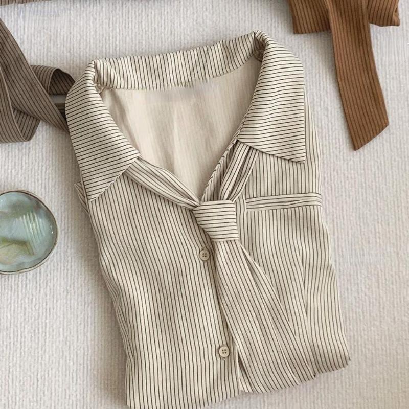 Dámská pruhovaná košile Maillard Dámská nová podzimní/zimní móda High Street Design Feel Lazy Top Francouzská top s dlouhým rukávem