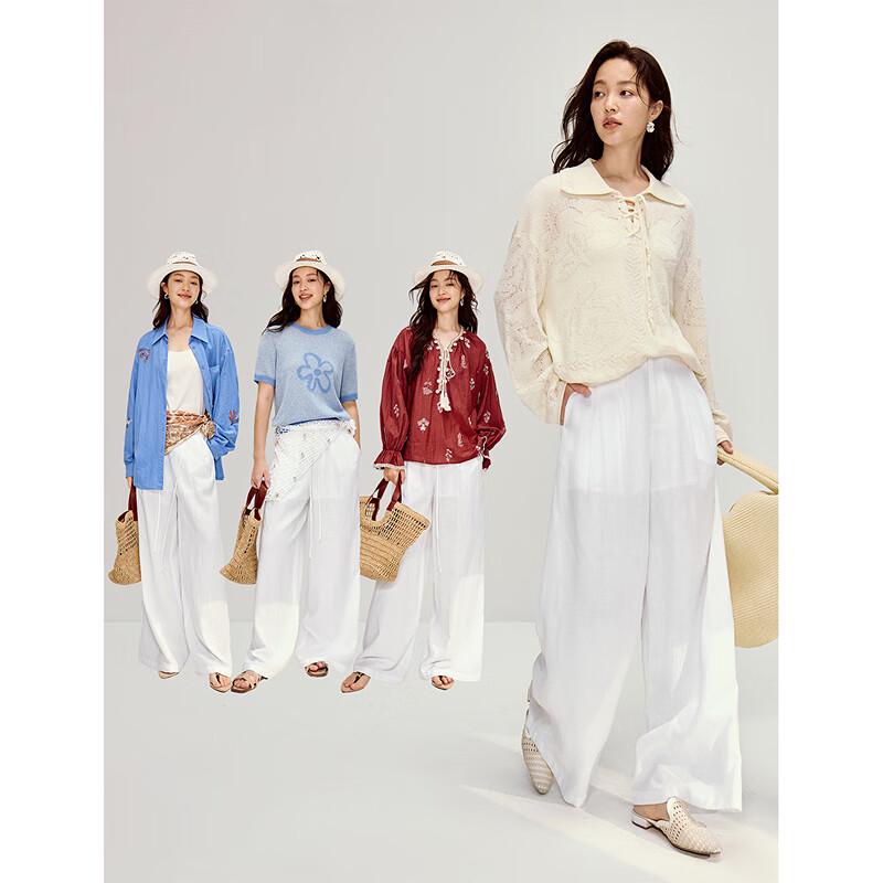 INMAN Women's White Linen Lyocell High-Waist Wide-Leg Pants