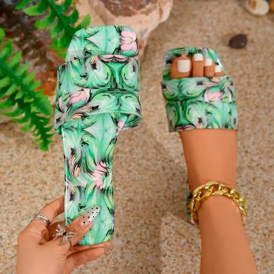Fashion Ladies Shoes 2024 New Open Toe Square Toe Women's Slippers Summer Mixed Colors Outdoor Casual Beach Flat Large Size Slippers