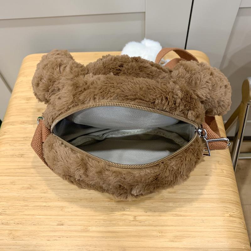 Cute Plush Puppy Oblique Span Bag Ins New Girl Heart Doll Bag Large Capacity Mobile Phone Storage Bag