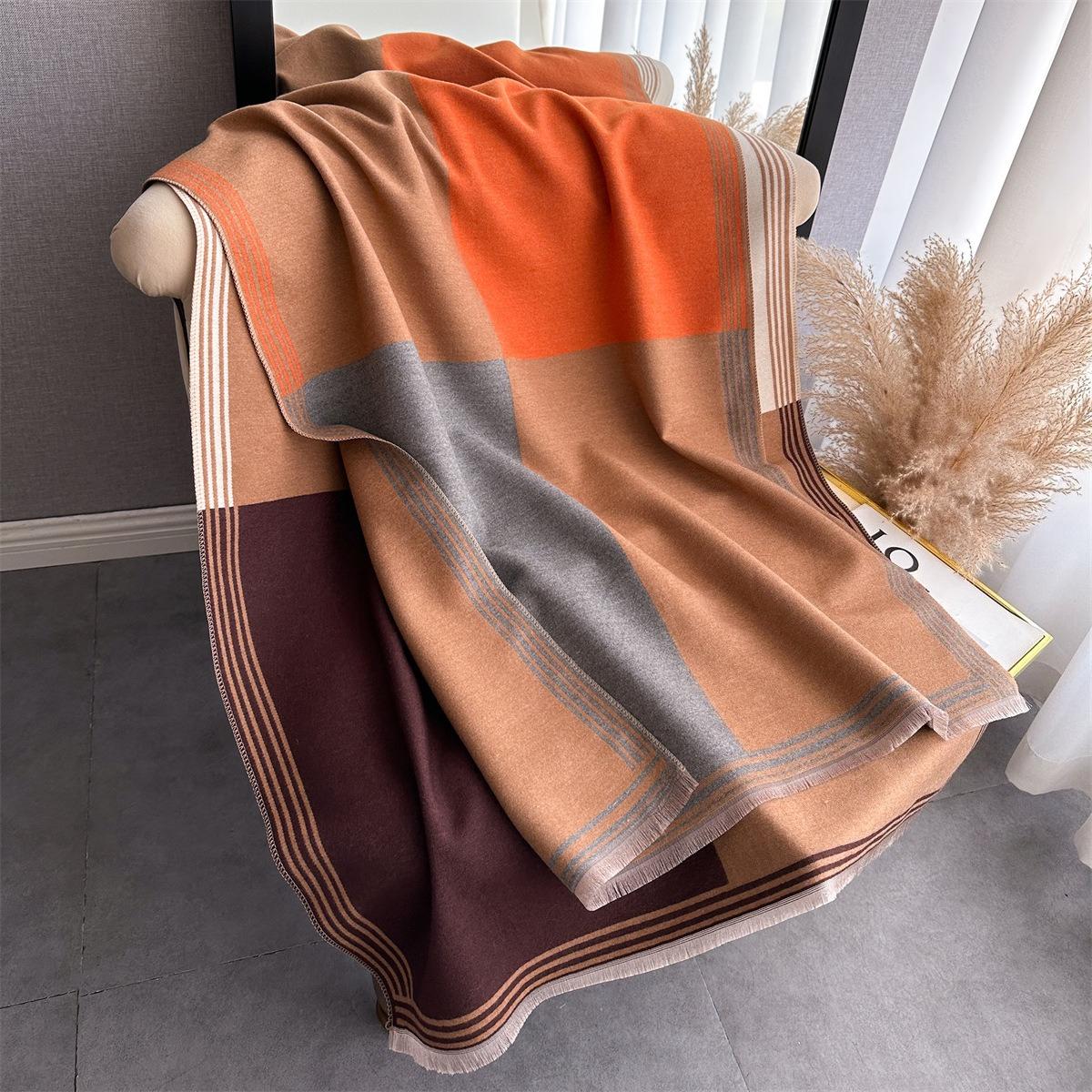 

Imitation Cashmere Length Scarf Winter Women S Geometric Splicing Warps Autumn And Winter Fashion Warm Versatile Long Shawl