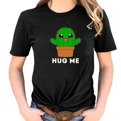 Funny Cactus Hug Me Print T-shirts for Women Summer Round Neck Tee Shirt Femme Fashion Casual T-shirts