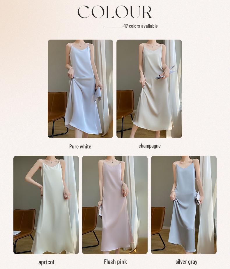 Vestido Slip de Seda Mezclada con Cuello en V para Mujer Talla Grande - Colección Primavera 2024