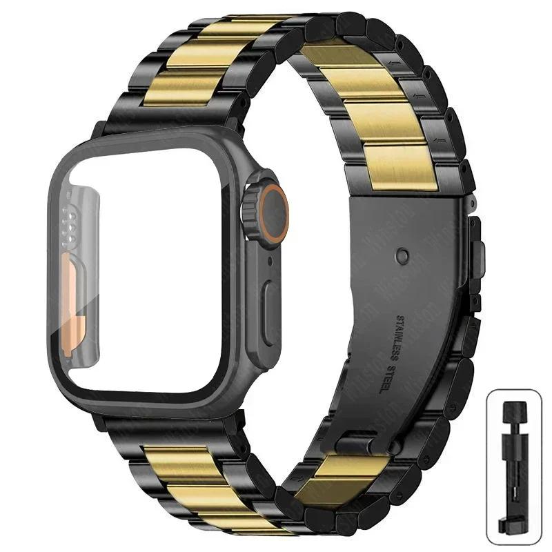 Armband i rostfritt stål + Ultrafodral för Apple Watch-band 10 42 mm 46 mm 44 mm 45 mm 41 mm 40 mm metallarmband för iwatch-serien 9 8 7 6 SE