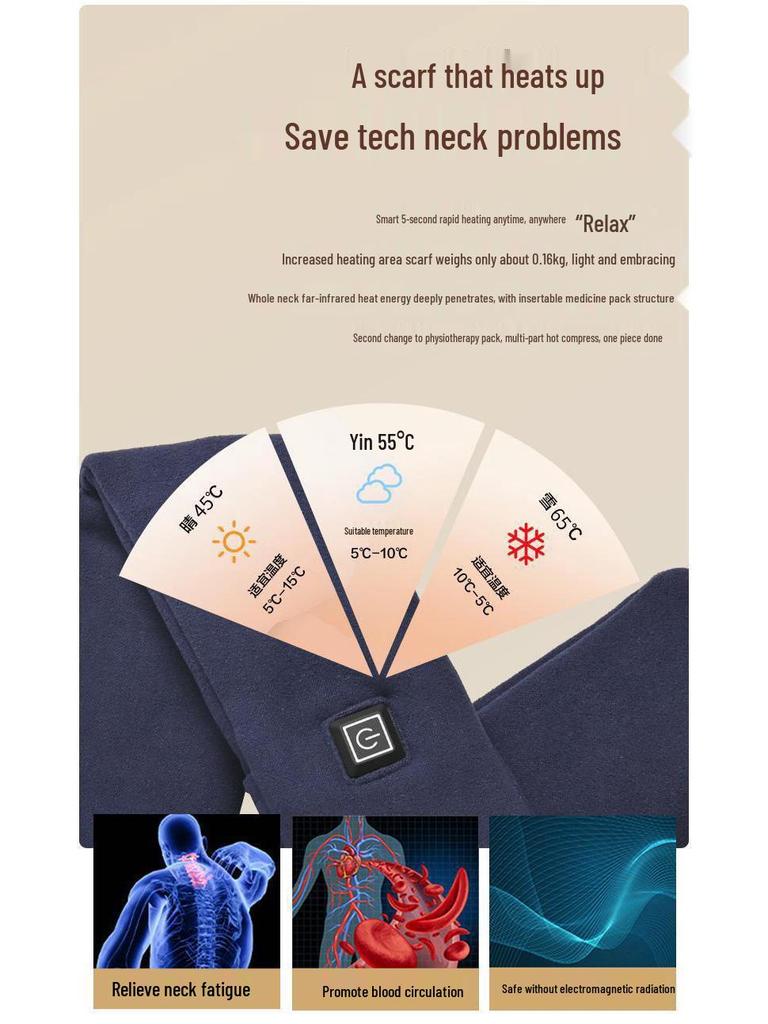 Unisex Winter Heated Scarf & Shoulder Pad - Smart Charging Neck Warmer