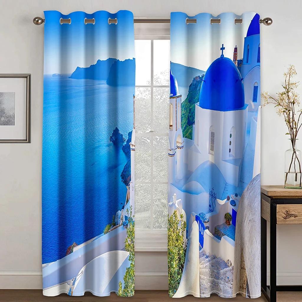 

Занавески в стиле отпуска, морской остров, пляж, природа, пейзаж, шторы для спальни, гостиной, отеля, домашнего декора, окна, 2 панели W50xH130(CM)x2pcs&Grommet Top