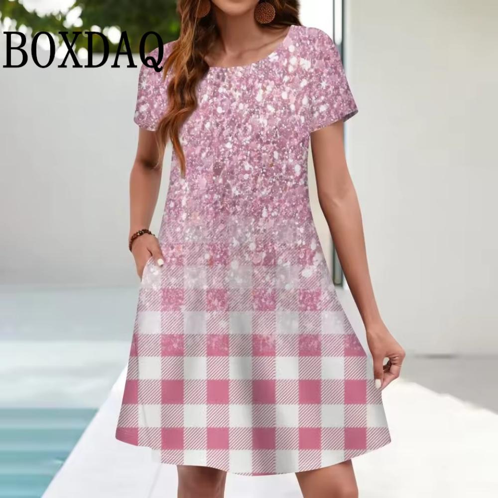 Women's Casual Floral Print Summer Bohemian Beach Dress Loose Short-sleeved Ladies Dress