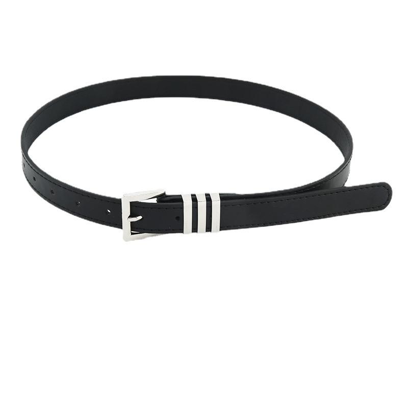 Metal Polished Buckle Womens Belt In Solid Color Versatile Paired With Jeans