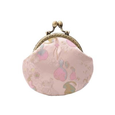 Monedero Anti-pérdida con Cierre de Beso Poliéster Portátil Brocado Mini Bolsita Forma de Concha Engrosado Bordado Bolsillo Pequeño