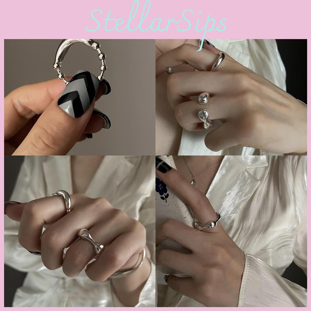 Inel unic în stil coreean din argint sterling 925 pentru femei cu design geometric la modă și bandă deschisă ajustabilă ideal pentru stratificare