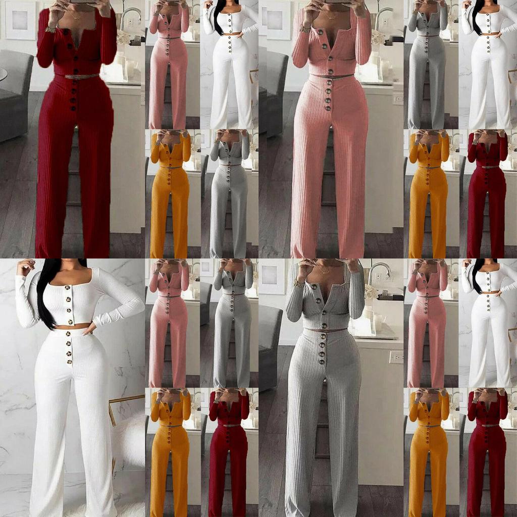 Stylish Women Tracksuit Cropped Top And Pants Set Comfortable Loungewear Collection Size 6-18