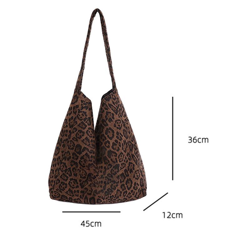 Yogodlns Large Capacity Retro Leopard Print Canvas Tote Bag Women's Commuter Single Wide Strap Underarm Handbag for Winter