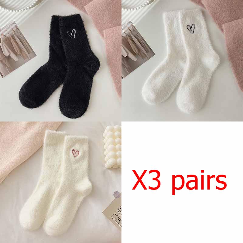 Women's Solid Color Home Socks Autumn and Winter Mid Calf Thickened Warm Mink Velvet Pile Socks