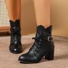 Round Toe Lace Up Side Zip Metal Buckle Soft Sole Pumps Spliced Lace Booties