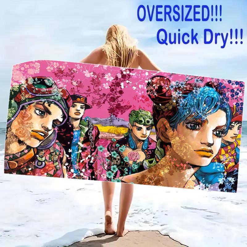 Jjba Print Beach Towel, Large Soft Quick Dry Towel for Beach Camping Swimming
