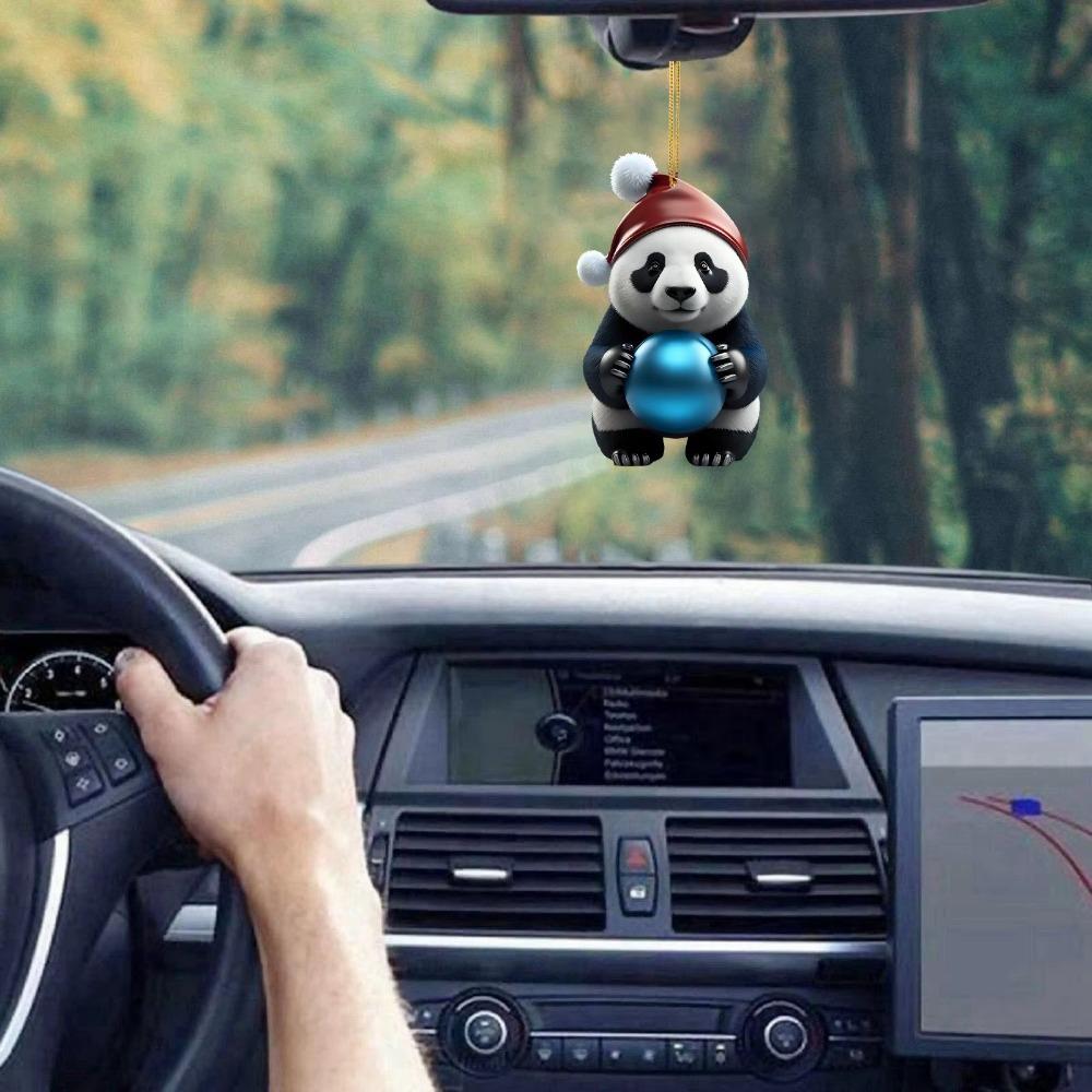 Cartoon Christmas Panda Ornament 2D Xmas Hanging Ornament Car Panda Pendants  Party Supplies