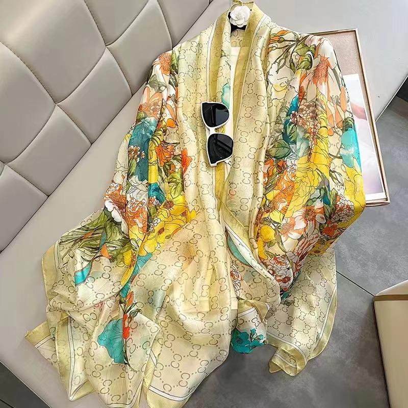 New Large Yarn Scarf Emulated Silk Scarf High-end Spring and Summer Sun Protection High-end Mother Thin Fashion Scarf