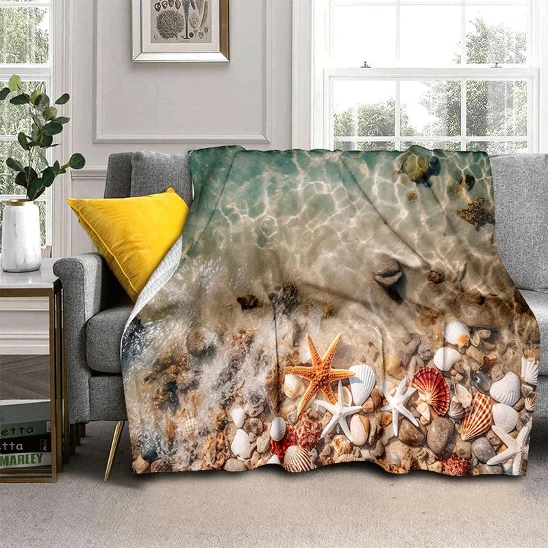 3D Starfish Beach 29 Style Shell Sea Star Sand Cartoon Blanket,Soft Throw Blanket for Home Bedroom Bed Sofa Picnic Office Cover