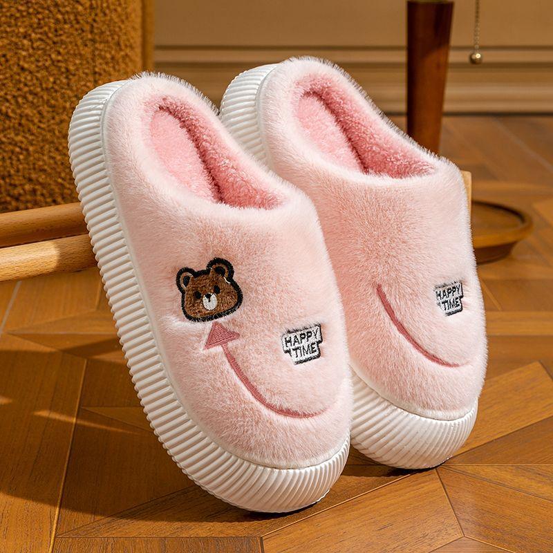 Cotton slippers women's season indoor home thick bottom non-slip warm plush bear cotton slippers