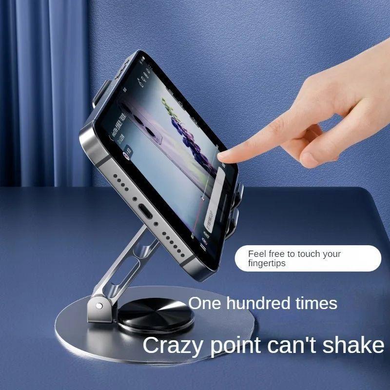 Supporto per telefono cellulare completamente in alluminio con rotazione a 360°, staffa universale, design pieghevole a doppio albero, stabile e anticaduta