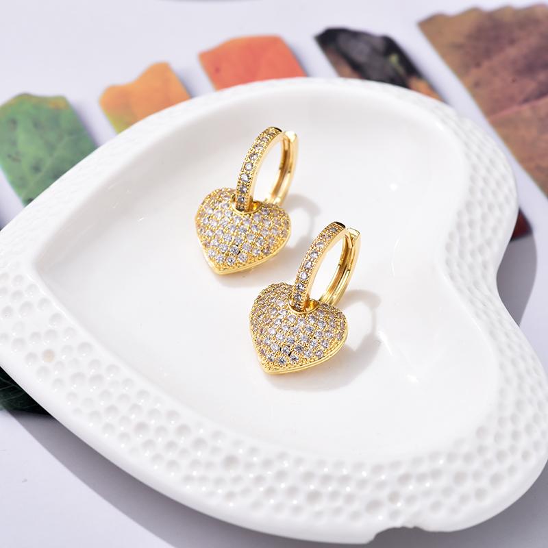 Luxury Romantic Love Heart Hoop Earrings For Women Zincon Crystal Geometric Gold Color Elegant Wedding Bride Earrings Jewelry