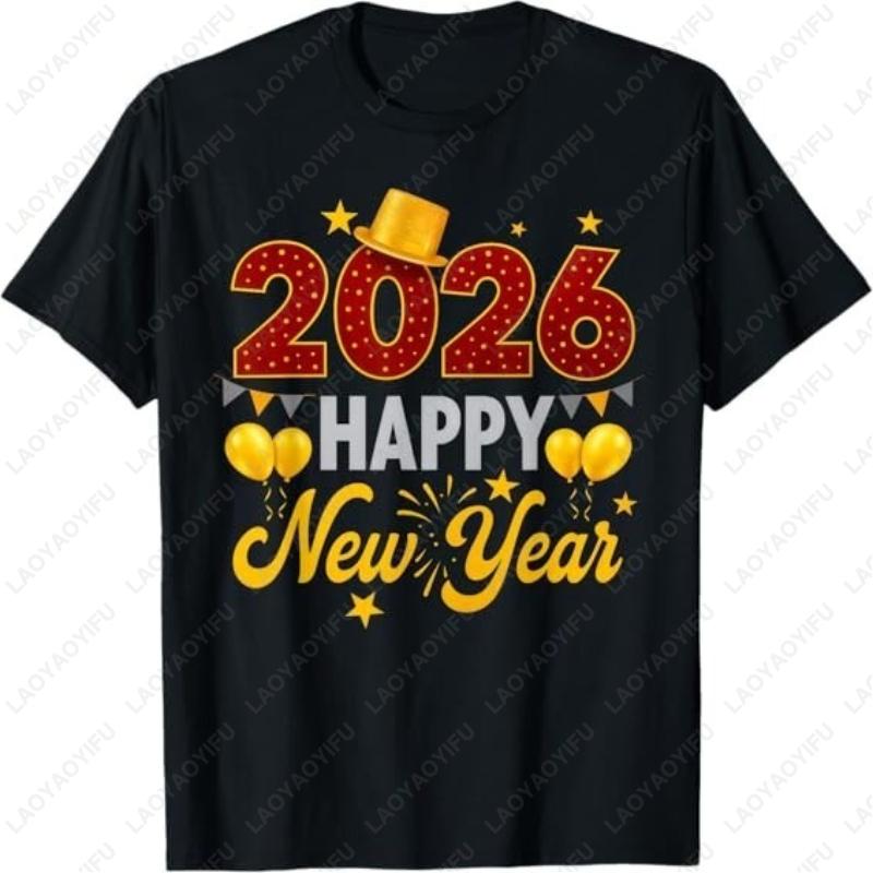 Happy New Year Party 2026 Ballon Family Matching Best Tees Popular Holiday Party Tshirt Comfort Cotton Men Shortsleeve TShirt