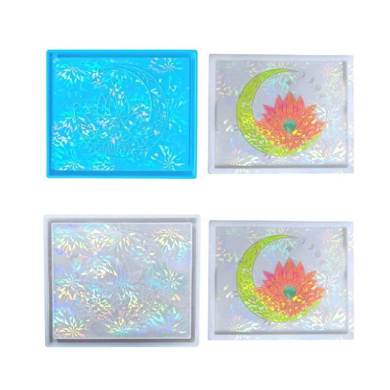Holographic Coaster Resin Molds Moon Flower Silicone Mold Epoxy Resin Molds Rectangle Tray Mould DIY Jewelry Holder Decor