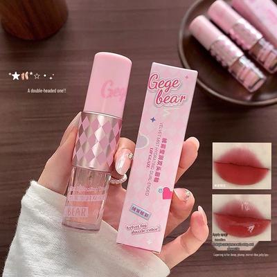 Gegebear Little Bear Velvet Mist Double-Ended Lip Glaze - Long-Lasting Matte Mirror Finish Lipstick.