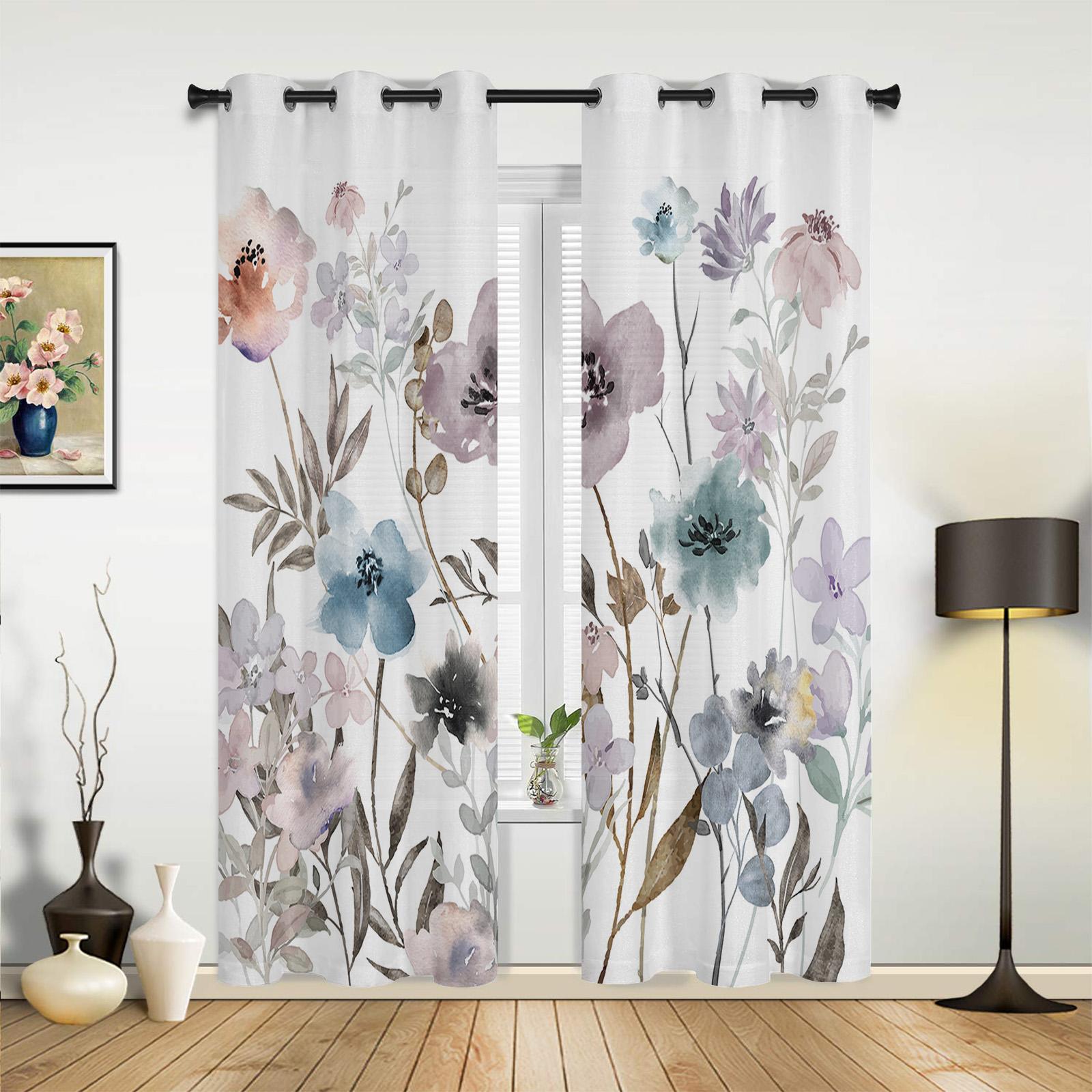 Акварельные цветы растения оконные шторы для гостиной спальни занавески современные — фото 2