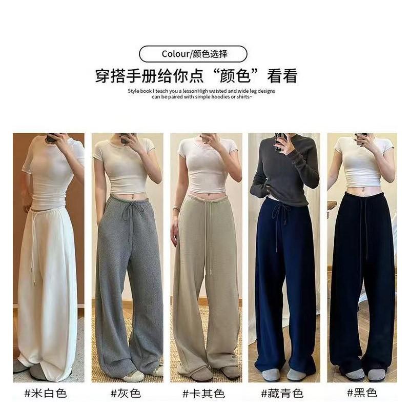 Women Fleece Lined Banana Wide Leg Casual Sports Pants 2026 Warm Straight Trousers