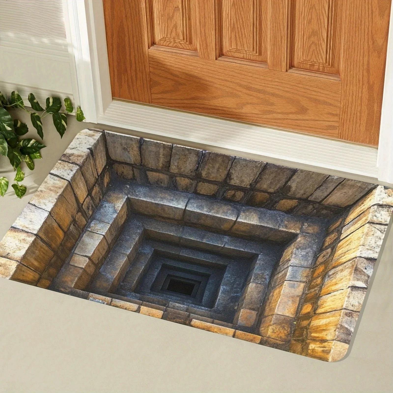 

3D Carpet Optical Illusion Endless Abyss Non-Slip Door Mat Machine Washable for Bathroom Bedroom Camping Yoga Durable Floor Rug 40X60CM
